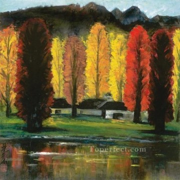 リン・フォンミアン Painting - 森の中の秋の夕暮れ 1960 年古い中国のインク